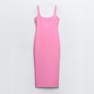 Zara fitted pink midi dress